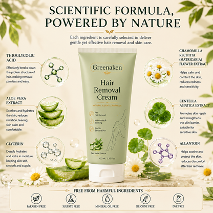 Greenaken™ Natural Gentle Hair Removal Cream | For Women & Men, Sensitive Skin